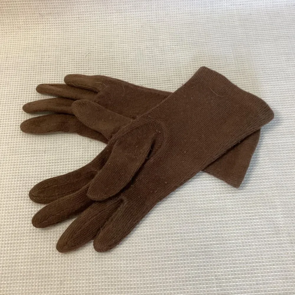 Vintage Ladies Brown Soft Knit Long Gloves MEDIUM